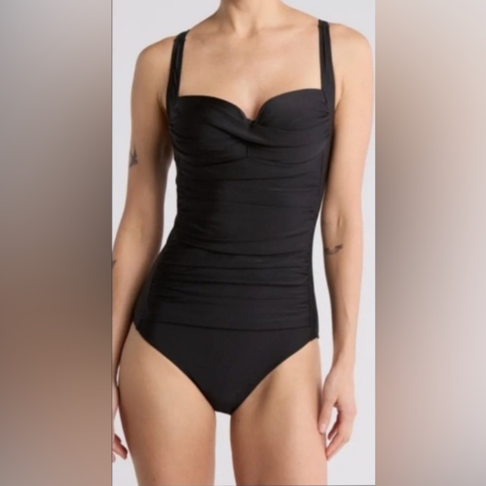 Betsy Johnson Black Ruched One Piece Swimsuit
